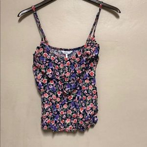 Urban Outfitters: Purple and pink floral ruffle crop top